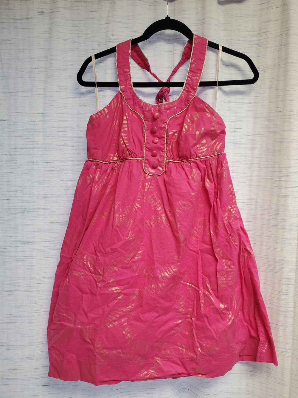 Candie's Pink Halter Backless Dress with Gold Highlights